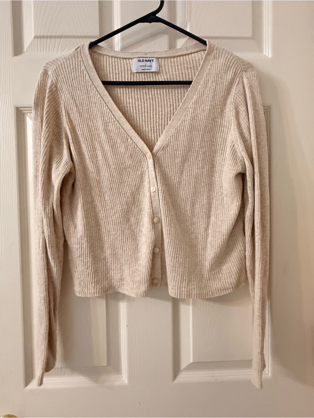 Old Navy Beige Ribbed V-Neck Button Cardigan